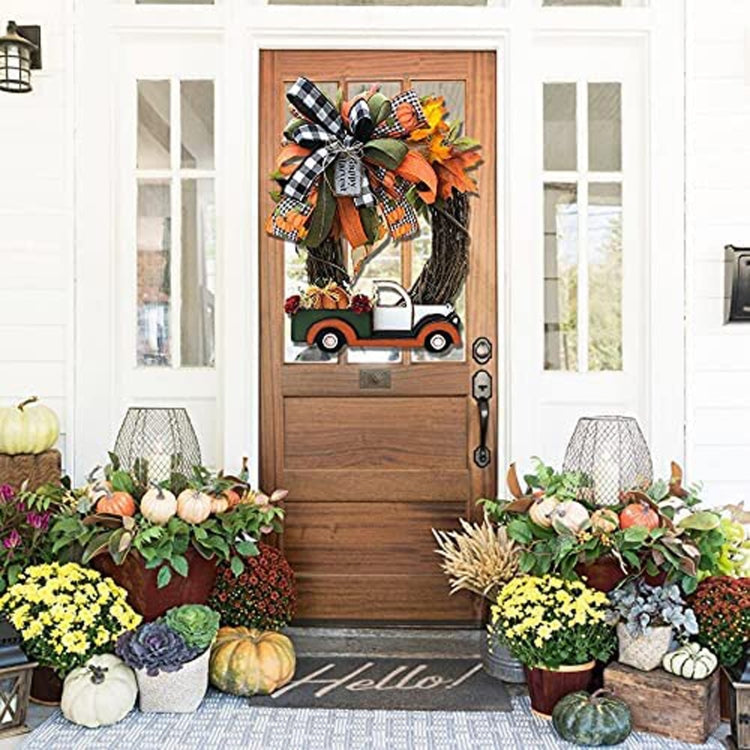 Christmas Ornament Wreath Garland Door Hanger, Orange, White