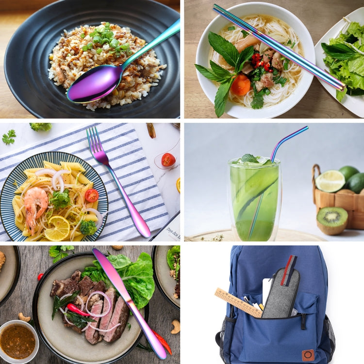 7 in 1 Cutlery Spoon Chopsticks And Straw Set Stainless Steel Portable Cutlery Set, Silver + Light Bag, Gold+ Light Bag, Rose+ Light Bag, Symphony + Light Bag, Black+ Light Bag, Silver + Deep Bag, Gold  + Deep Bag, Rose  + Deep Bag, Symphony + Deep Bag...