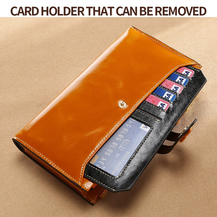 Leather Lady Wallet Multi-Card Slot Retro Oil Wax Leather Wallet Long Type RFID Anti-Theft Brush Clutch, Brown, Royal Blue, Rose Red, Purple, Black, Wine Red