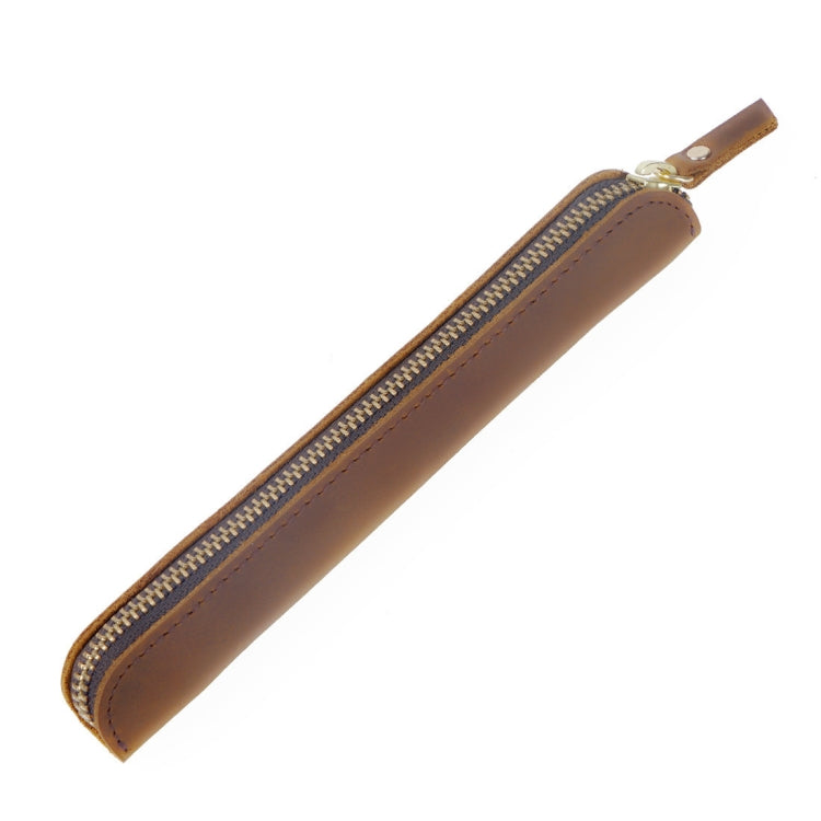 Retro Simple Leather Stylus Leather Zipper Pen Protection Case Crazy Horse Skin Mini Pen Case, Black, Yellow Brown, Wine Red, Coffee, Ink Green, Blue, Purple, Deep Brown