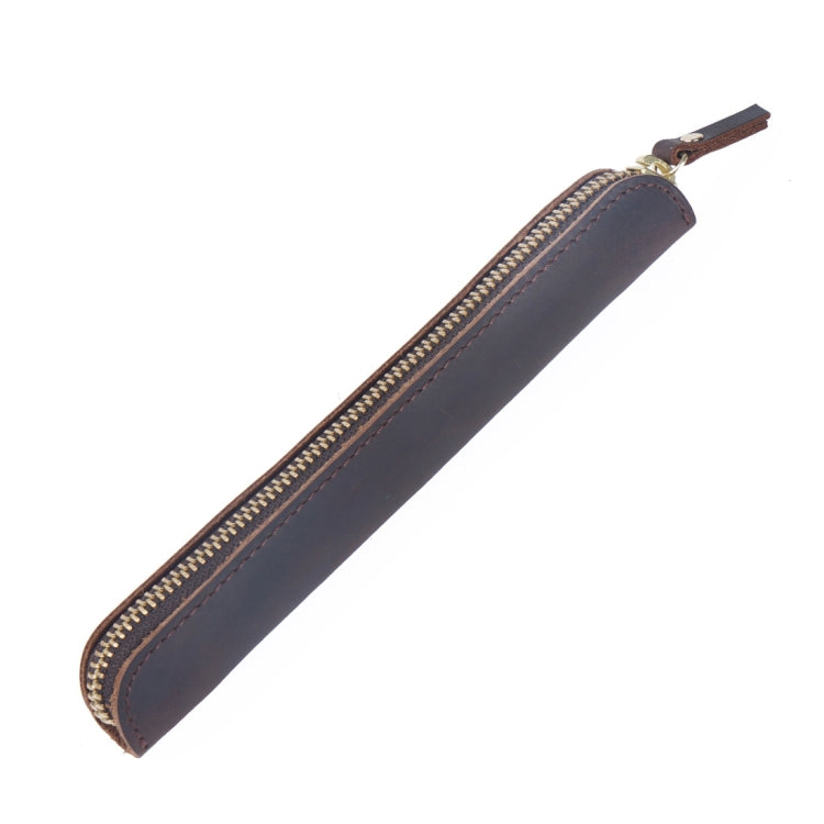 Retro Simple Leather Stylus Leather Zipper Pen Protection Case Crazy Horse Skin Mini Pen Case, Black, Yellow Brown, Wine Red, Coffee, Ink Green, Blue, Purple, Deep Brown