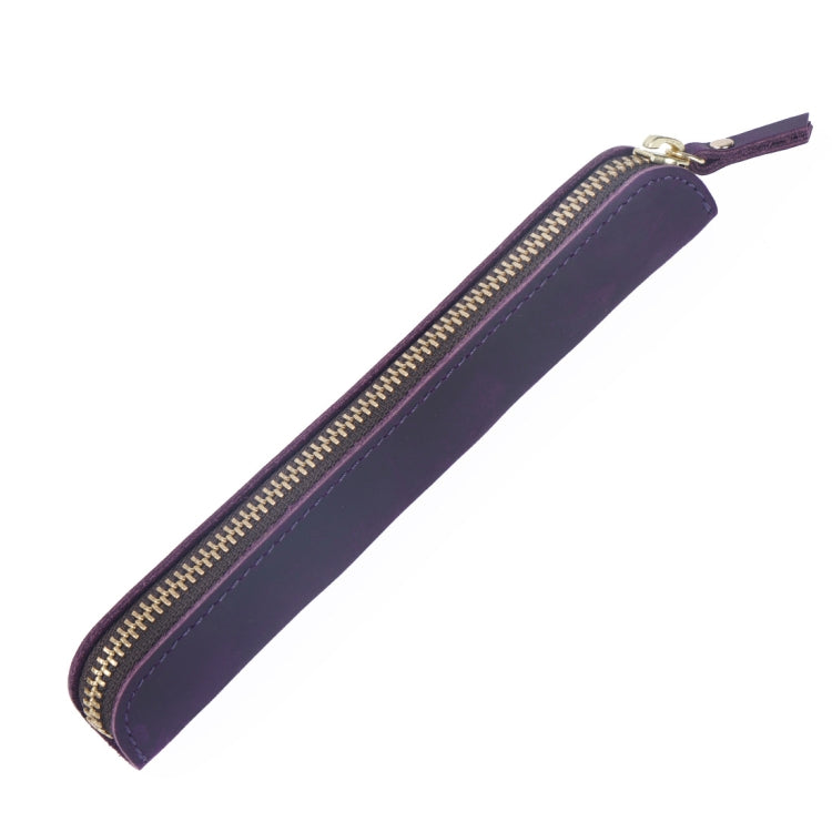 Retro Simple Leather Stylus Leather Zipper Pen Protection Case Crazy Horse Skin Mini Pen Case, Black, Yellow Brown, Wine Red, Coffee, Ink Green, Blue, Purple, Deep Brown