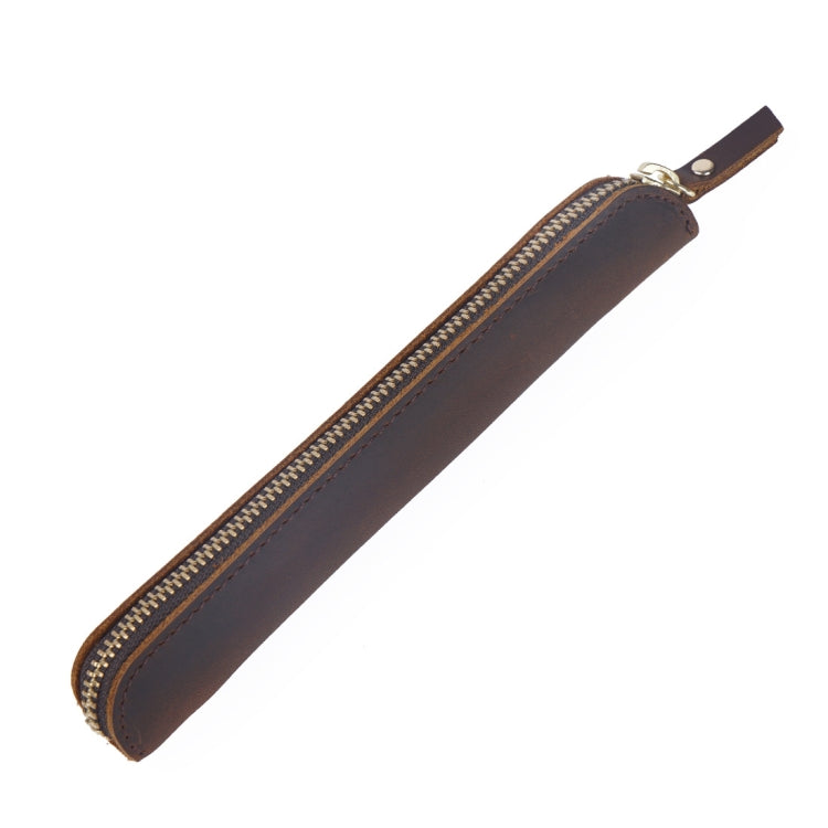 Retro Simple Leather Stylus Leather Zipper Pen Protection Case Crazy Horse Skin Mini Pen Case, Black, Yellow Brown, Wine Red, Coffee, Ink Green, Blue, Purple, Deep Brown