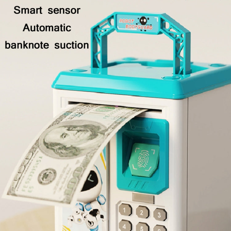 Children Cartoon Simulation Human Face Fingerprint Music Chinese British Switch Piggy Bank, Specification：, Battery (Blue), Battery (Pink)