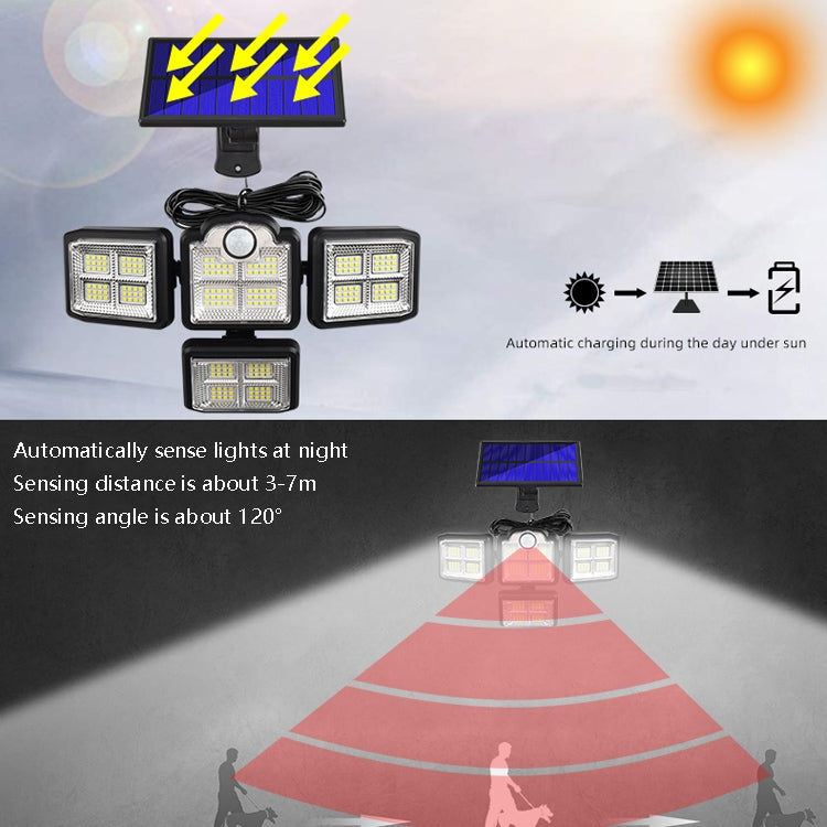 TG-TY085 Solar 4-Head Rotatable Wall Light with Remote Control Body Sensing Outdoor Waterproof Garden Lamp, Style:, 192 LED Integrated, 198 LED Integrated, 192 COB Integrated, 198 COB Integrated, 192 LED Separated, 198 LED Separated, 192 COB Separated ...