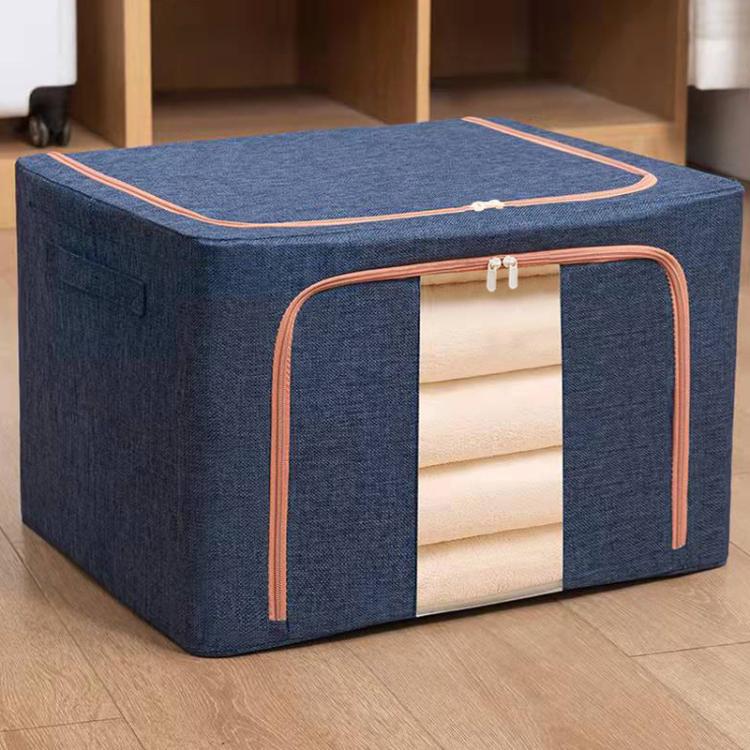 Fabric Steel Frame Quilt Clothing Storage Box Cotton Linen Storage Bag with Window, 22L 39x29x20cm, 100L 60x42x40cm, 66L 50x40x33cm, 24L 40x30x20cm