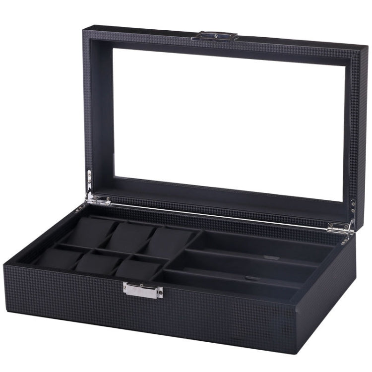 6+3 PU Watch Glasses Case Carbon Fiber PU Skin Watch Box Sunglasses Box, 6 + 3 Brown, 6 + 3 Black