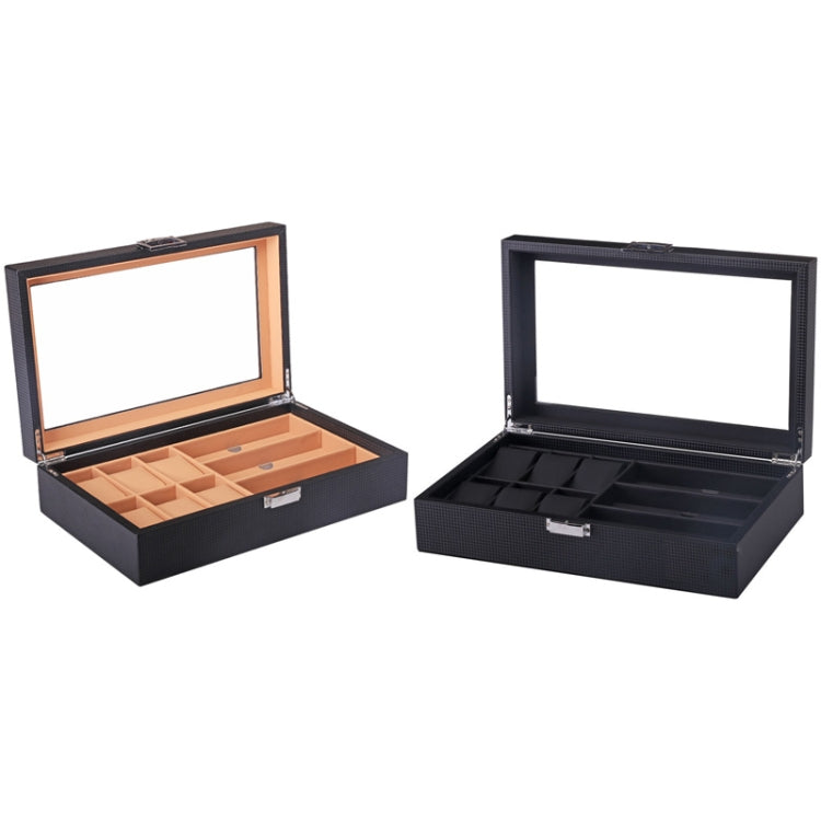 6+3 PU Watch Glasses Case Carbon Fiber PU Skin Watch Box Sunglasses Box, 6 + 3 Brown, 6 + 3 Black