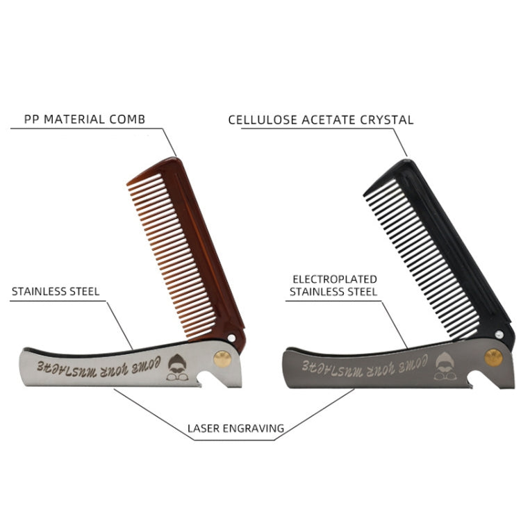 Folding Oil Head Comb Beard Styling Comb, Plating Gray, Amber