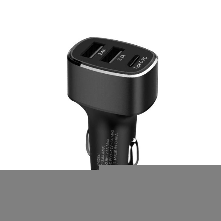 QIAKEY GT690C Dual USB + USB-C / Type-C Aluminum Alloy Three-Hole Car Charger, Black, Gray
