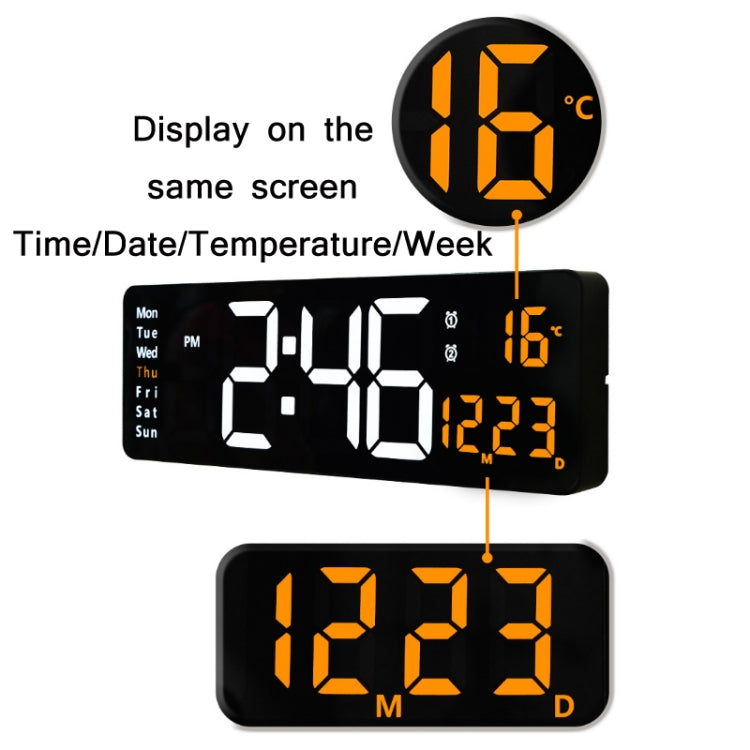 6626 Living Room Wall-Mounted Large Screen Display LED Digital Clock, 16 Inch Orange Temperature, 16 Inch Green Temperature, 16 Inch White Temperature