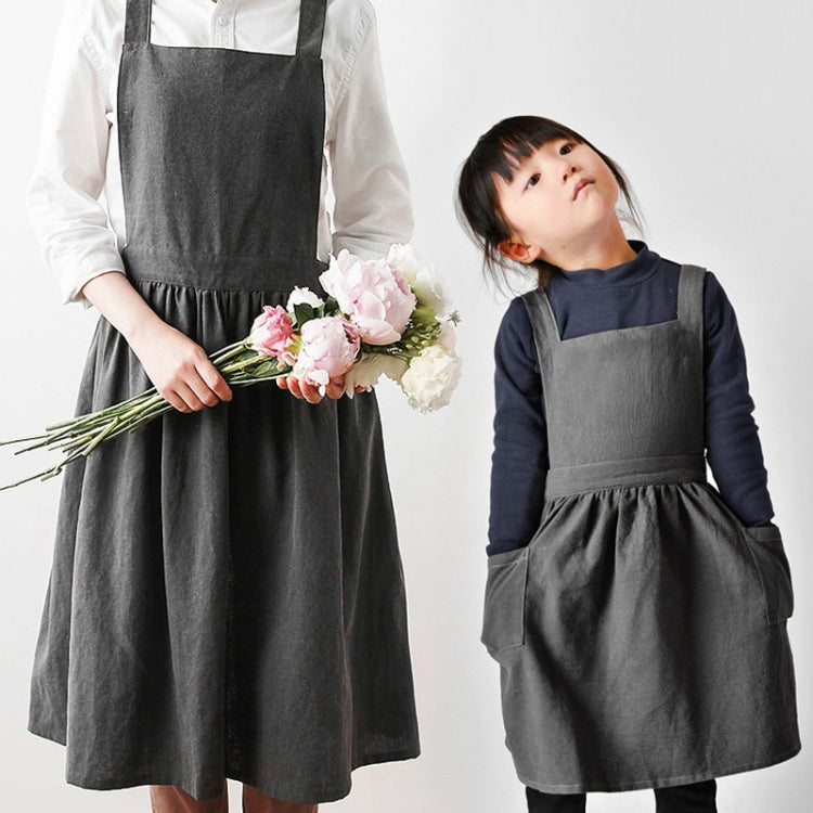 Cotton And Linen Parent-Child Painting Apron Baking Coffee Work Clothes,Size:, Childrens (Gray), Childrens (Oats), Childrens (Pink), Adults (Gray), Adults (oat), Adult ( Pink)