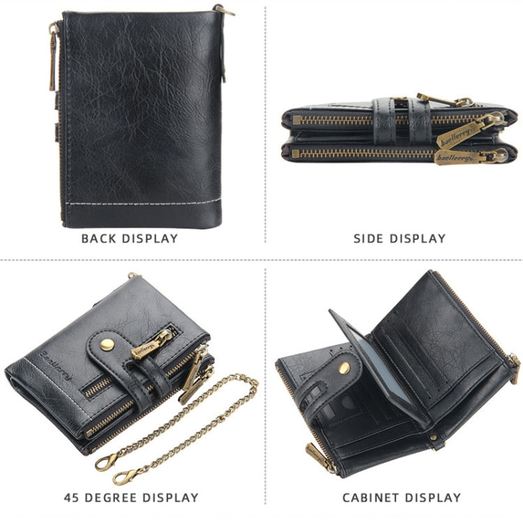 Baellerry  Short Wallet Double Zipper Tri-Fold Wallet For Men, Baellerry Khaki, Baellerry Black, Baellerry Brown