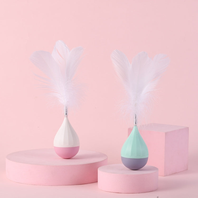 Cat Interactive Toy to Relieve Boredom Feather Tumbler Amusing Cat Stick, Green+Gray, White+Pink