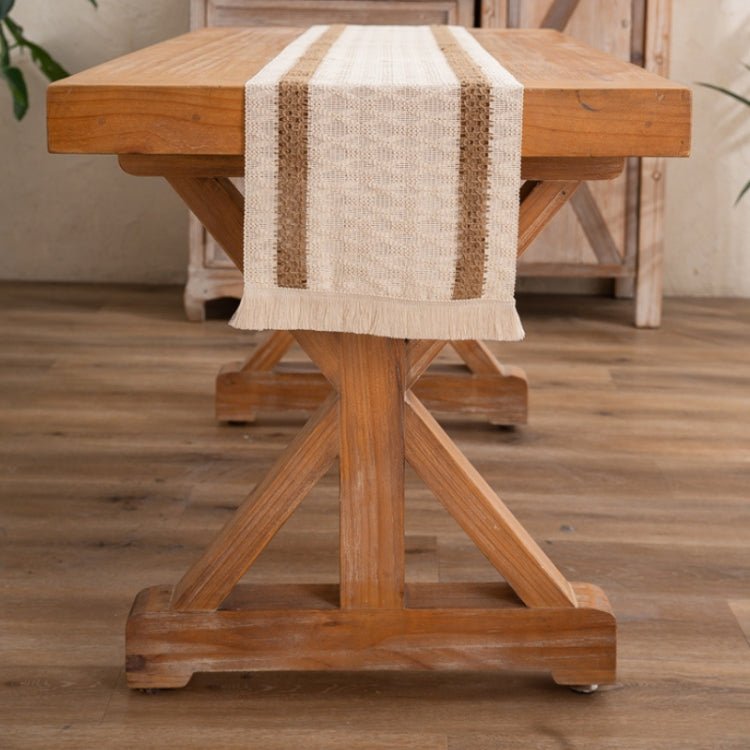 Cotton and Linen Woven Colorblock Tassel Striped Rhombus Table Runner, 30x120cm, 30x140cm, 30x160cm, 30x180cm, 30x200cm, 30x220cm, 30x240cm, 30x275cm, 30x300cm, 30x50cm