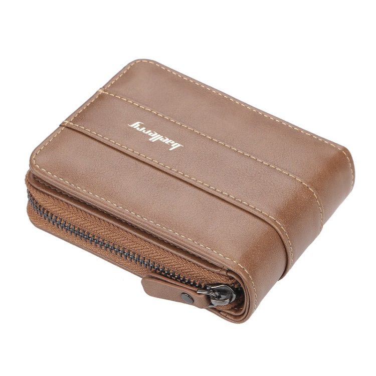 Baellerry Men Short Wallet Buckle Multi-card Coin Purse Tri-fold Zip Wallet, Black, Light-coffee, Dark Coffee