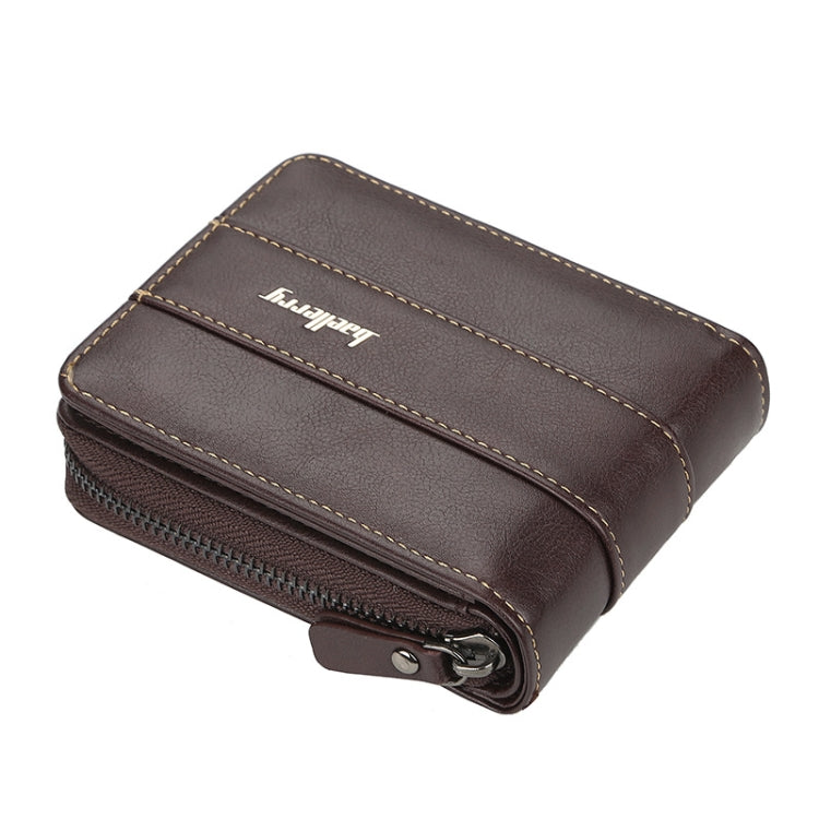 Baellerry Men Short Wallet Buckle Multi-card Coin Purse Tri-fold Zip Wallet, Black, Light-coffee, Dark Coffee