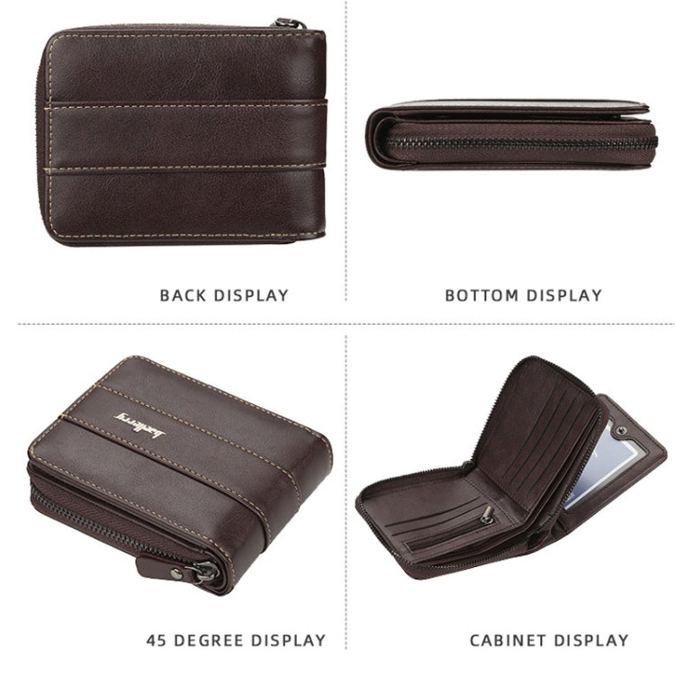 Baellerry Men Short Wallet Buckle Multi-card Coin Purse Tri-fold Zip Wallet, Black, Light-coffee, Dark Coffee