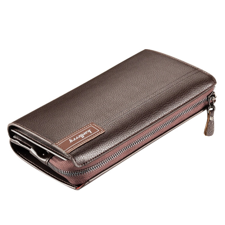 Baellerry Men PU Leather Clutch Business Casual  Lychee Pattern Zipper Wallet, Black, Brown