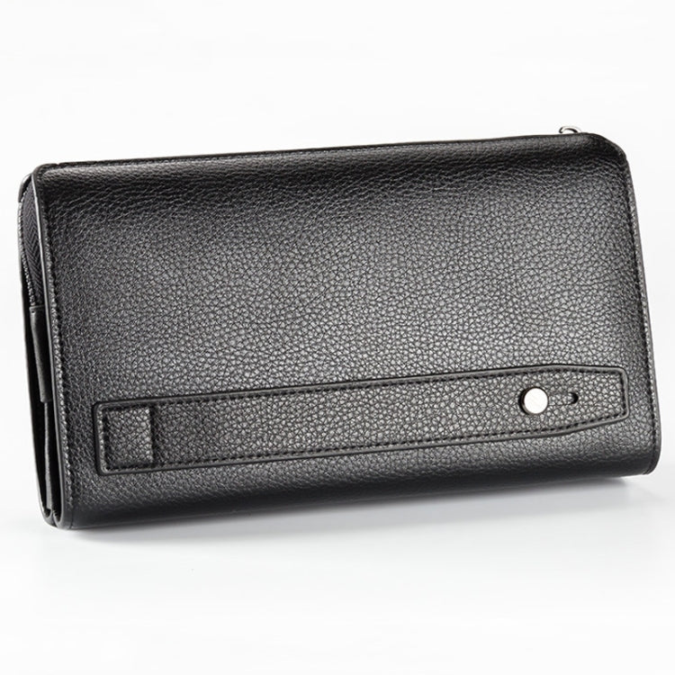 Baellerry Men PU Leather Clutch Business Casual  Lychee Pattern Zipper Wallet, Black, Brown