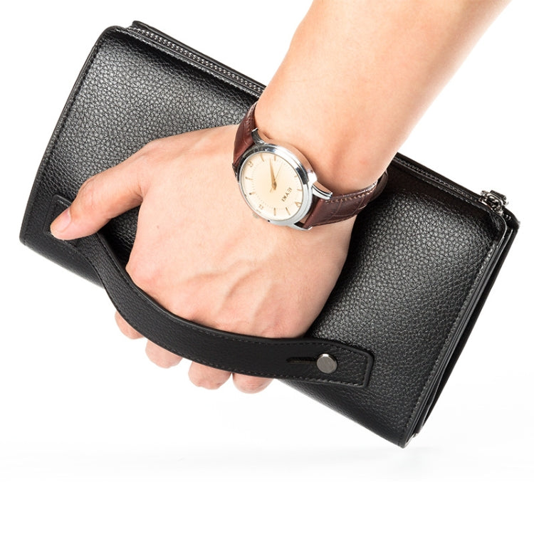 Baellerry Men PU Leather Clutch Business Casual  Lychee Pattern Zipper Wallet, Black, Brown