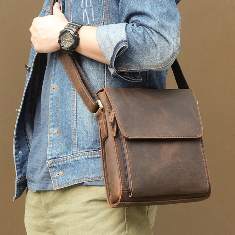 Vintage Crazy Horse Leather Men Shoulder Bag Messenger Bag, Brown Yellow, Black, Brown, Dark Brown