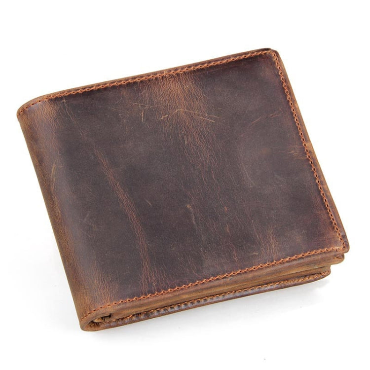 Vintage Crazy Horse Leather Wallet RFID Short Wallet For Men, Dark Brown, Brownish Yellow, Brown Black