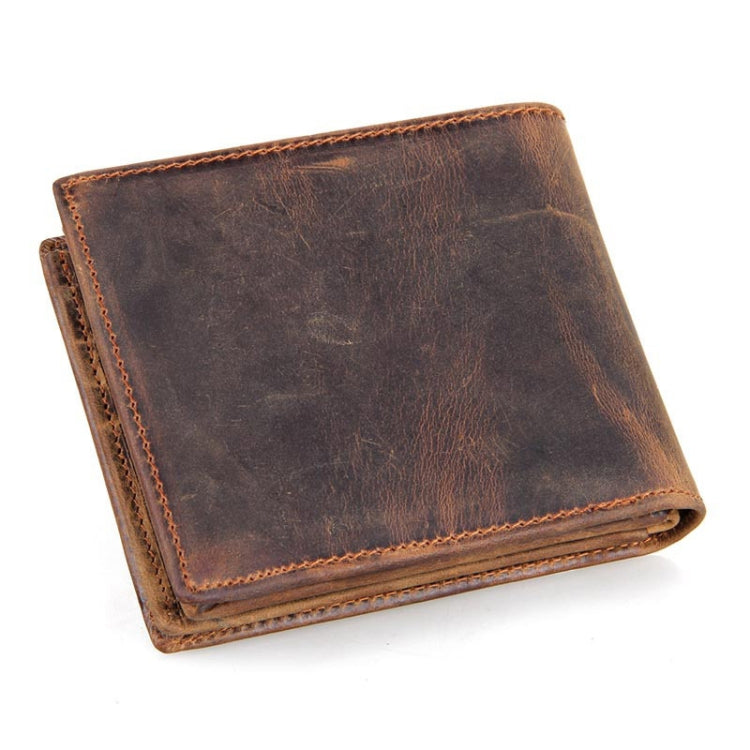 Vintage Crazy Horse Leather Wallet RFID Short Wallet For Men, Dark Brown, Brownish Yellow, Brown Black