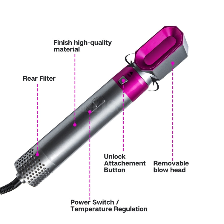5-in-1 Hot-air Comb Automatic Straightening Dual-purpose Hair Dryer, Silver+Rose Red(EU Plug), Silver+Rose Red(US Plug), Silver+Rose Red(UK Plug), Black(EU Plug), Black(US Plug)