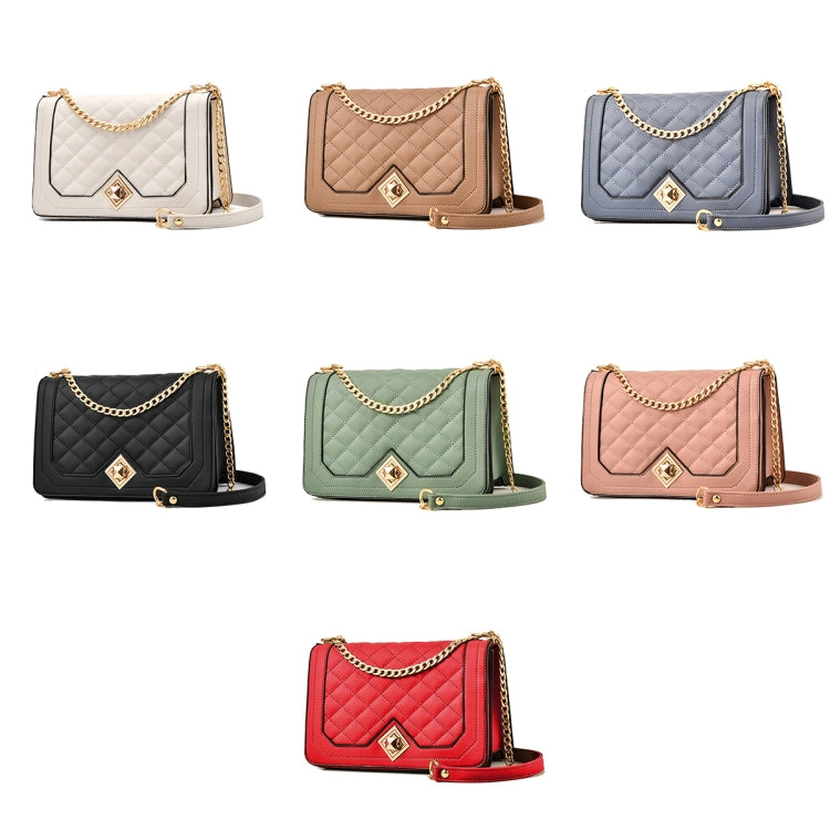 6382 One-shoulder Diagonal Rhombus Chain Bag, 6382 (Black), 6382 (Light Green), 6382 (Pink), 6382 (Dark Red), 6382 (White), 6382 (Khaki), 6382 (Light Grey)
