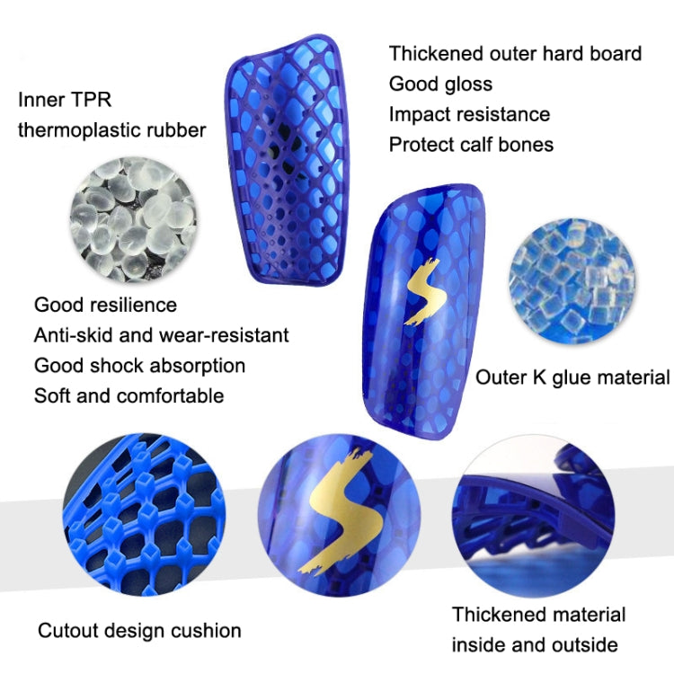 TPR Honeycomb Transparent Leg Protection Plug Board Football Protection Gear, TPR Fluorescent Green S, TPR Fluorescent Green L, TPR Yellow S, TPR Yellow L, TPR Orange S, TPR Orange L, TPR Blue S, TPR Blue L