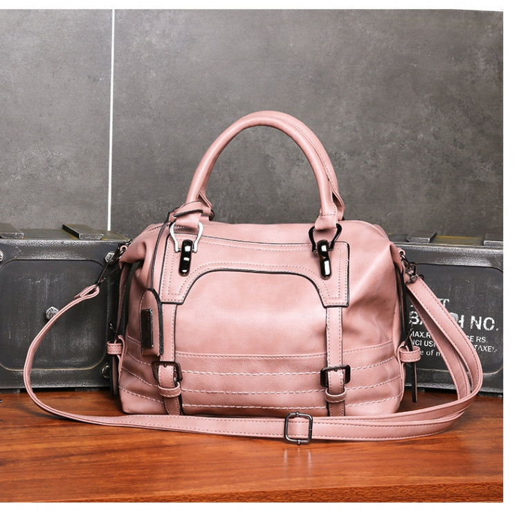 Ladies Casual Handbag Soft-faced Solid Color One-shoulder Diagonal Large Bag, Black, Pink, Brown, Grey