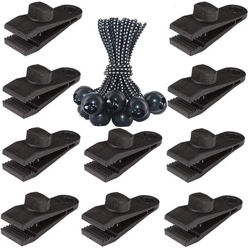 Outdoor Camping Windproof Canopy Fixed Tent Clip Rope Buckle Quick Hanging Set, 10 Clips+10 Ropes, 10 Clips+10 Black Ropes, 10 Clips+10 Black Ropes+10 Silver Buckles, 10 Clips+10 Elastic Ropes+10 Black Buckles                                           ...