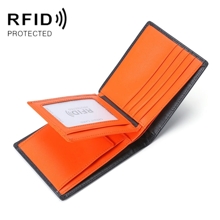 TP-215 Leather RFID Anti-theft Tri-fold Short Wallet, Brown, Blue, Orange, Black