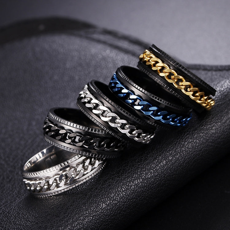 2 PCS Men Stainless Steel Embossed Turnable Chain Rings, Black, Steel Color, Black Steel Color, Dark Blue, Black Gold