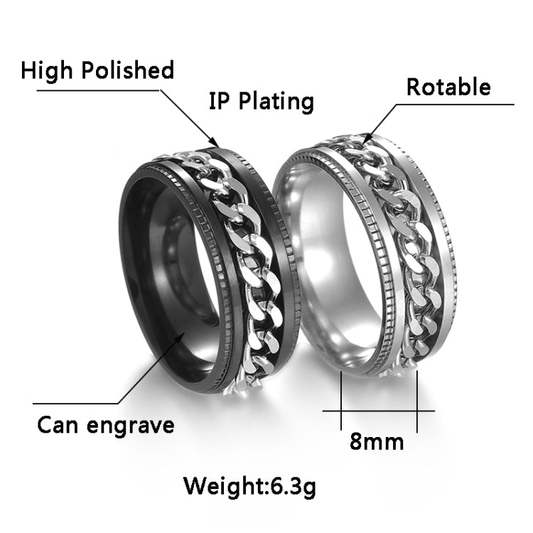 2 PCS Men Stainless Steel Embossed Turnable Chain Rings, Black, Steel Color, Black Steel Color, Dark Blue, Black Gold