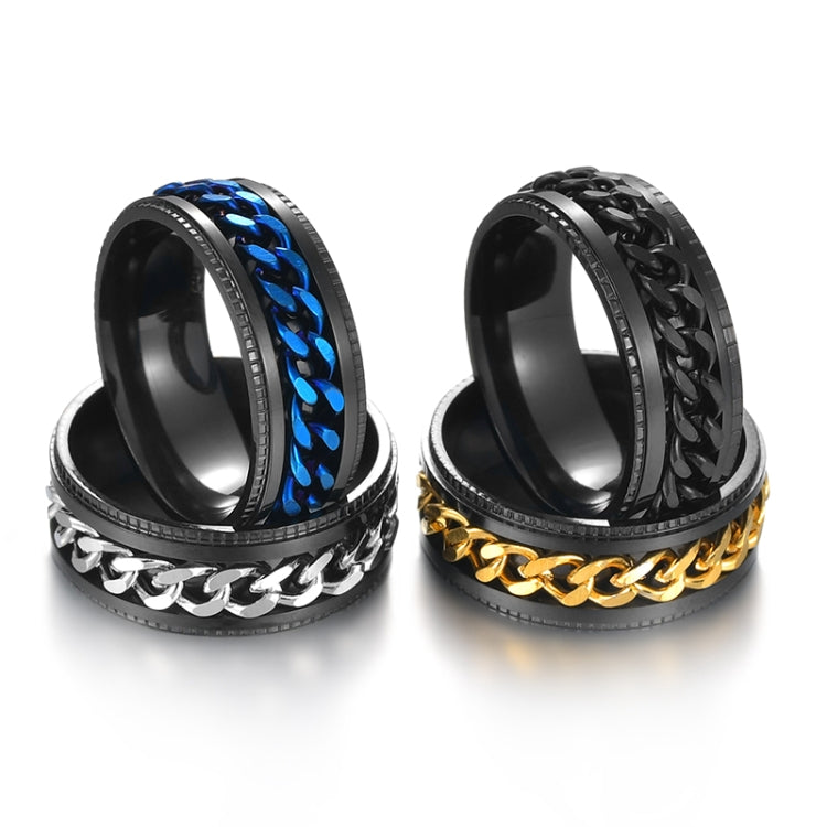 2 PCS Men Stainless Steel Embossed Turnable Chain Rings, Black, Steel Color, Black Steel Color, Dark Blue, Black Gold