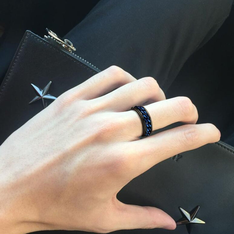 2 PCS Men Stainless Steel Embossed Turnable Chain Rings, Black, Steel Color, Black Steel Color, Dark Blue, Black Gold