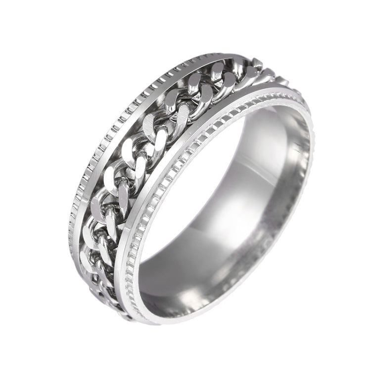 2 PCS Men Stainless Steel Embossed Turnable Chain Rings, Black, Steel Color, Black Steel Color, Dark Blue, Black Gold