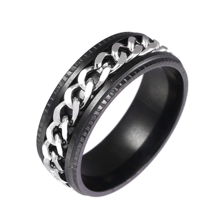 2 PCS Men Stainless Steel Embossed Turnable Chain Rings, Black, Steel Color, Black Steel Color, Dark Blue, Black Gold