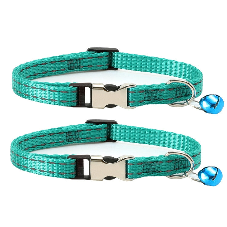 2 PCS Night Reflective Nylon Cat Collar With Bell, No Carving Black, No Carving Rose Red, No Carving Green, No Carving Sky Blue, No Carving Purple, No Carving Grass Green