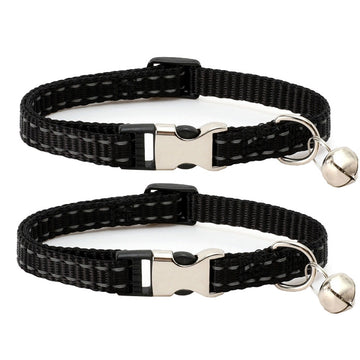 2 PCS Night Reflective Nylon Cat Collar With Bell, No Carving Black, No Carving Rose Red, No Carving Green, No Carving Sky Blue, No Carving Purple, No Carving Grass Green