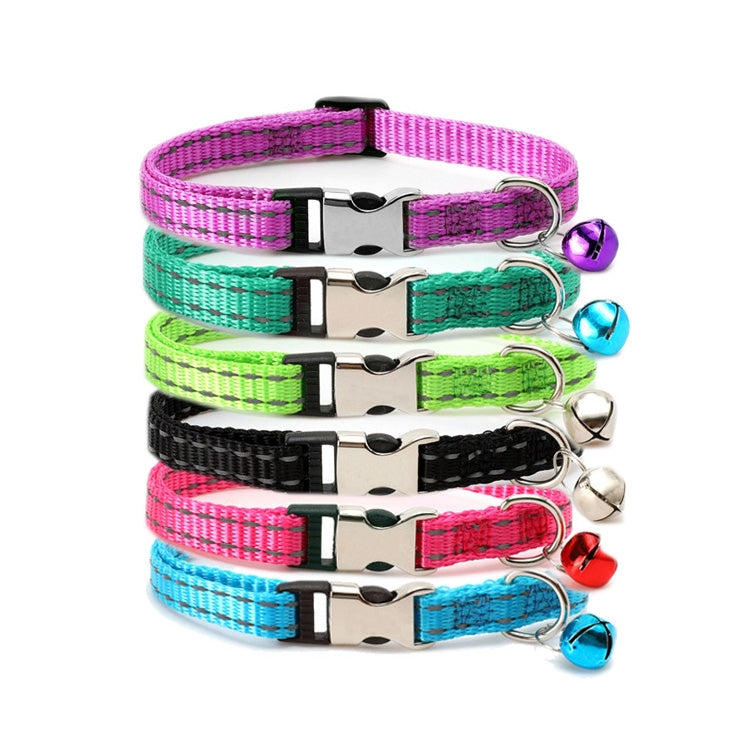 2 PCS Night Reflective Nylon Cat Collar With Bell, No Carving Black, No Carving Rose Red, No Carving Green, No Carving Sky Blue, No Carving Purple, No Carving Grass Green