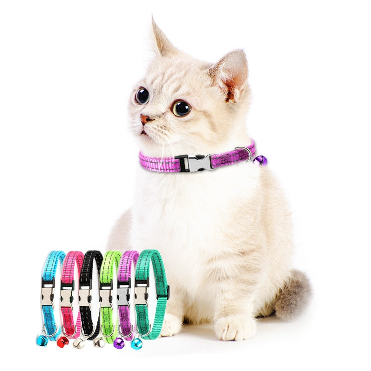 2 PCS Night Reflective Nylon Cat Collar With Bell, No Carving Black, No Carving Rose Red, No Carving Green, No Carving Sky Blue, No Carving Purple, No Carving Grass Green