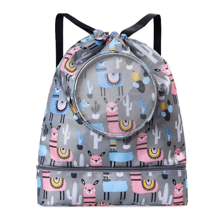 Wet And Dry Separation Waterproof Drawstring Shoulder Beach Swimming Bag For Children, Blue L, Gray L