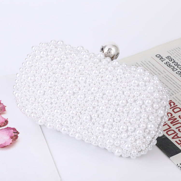 Pearl Evening Bag Soft Face Lock Ladies Shoulder Bag Crossbody Small Square Bag, White, Beige