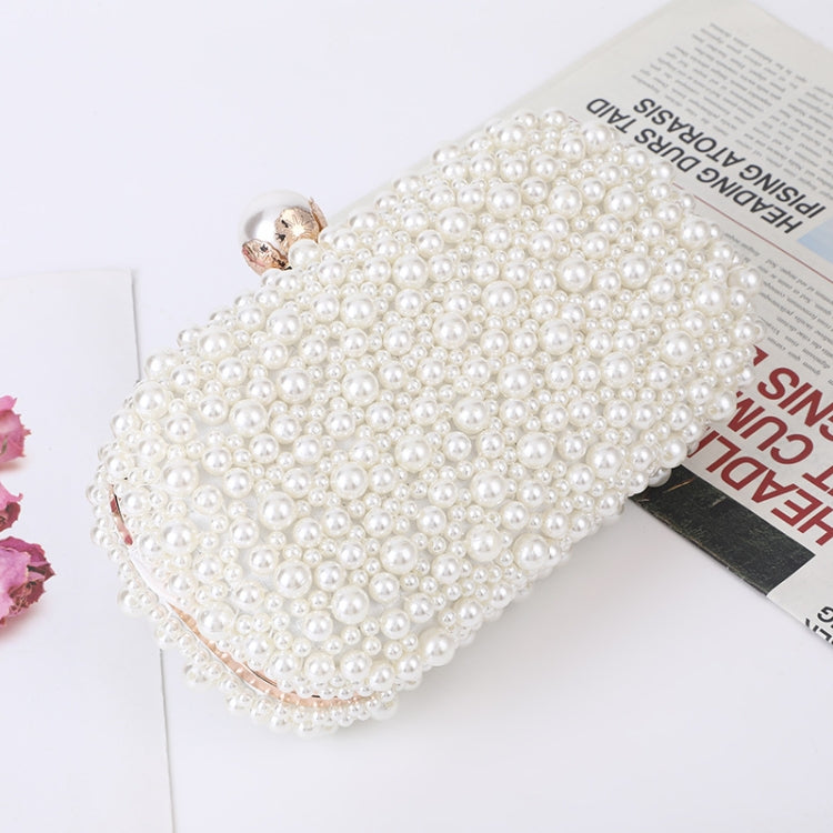 Pearl Evening Bag Soft Face Lock Ladies Shoulder Bag Crossbody Small Square Bag, White, Beige