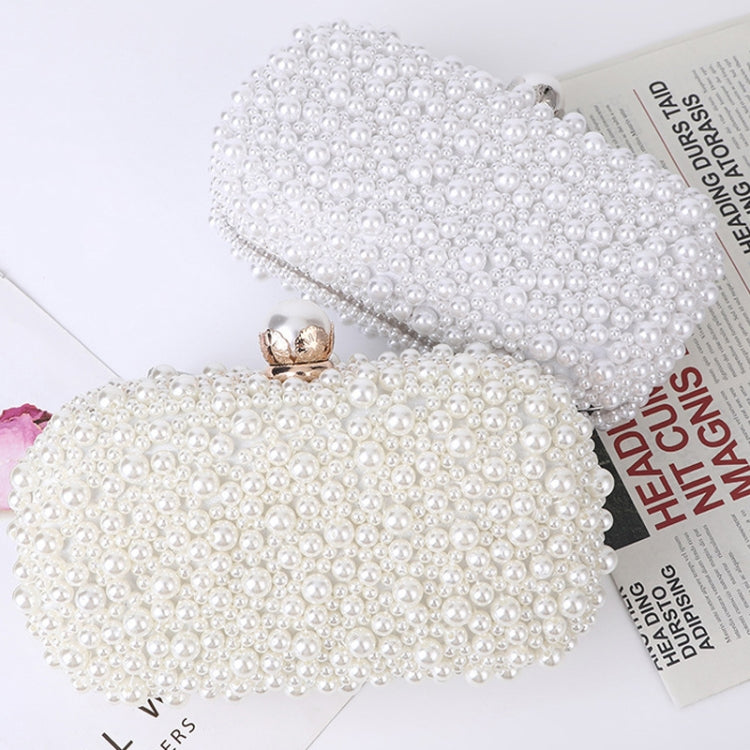 Pearl Evening Bag Soft Face Lock Ladies Shoulder Bag Crossbody Small Square Bag, White, Beige