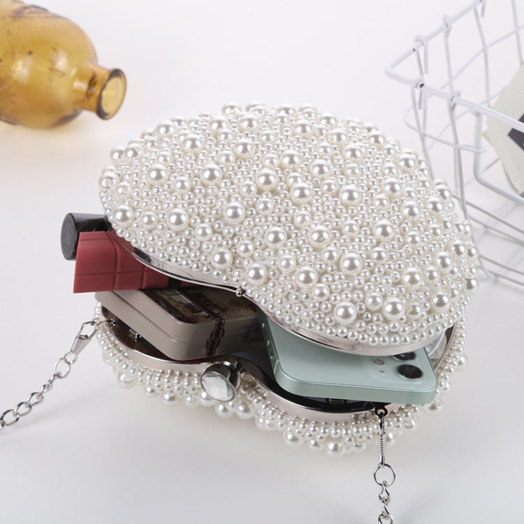 Pearl Evening Bag Ladies Heart Shaped Clutch Single Chain Crossbody Bag, Crossbody Bag