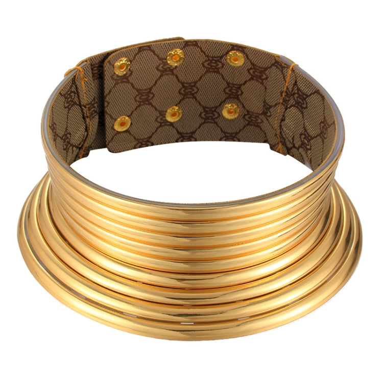 Vintage Statement Choker Necklace Women Leather Collar, Outer Gold Inner Browm, Golden, Silver, Fantasy Color
